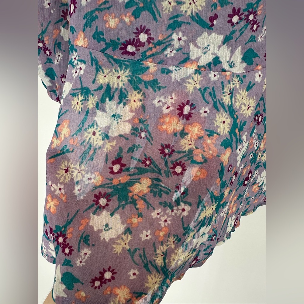 ModCloth Lavender Floral Chiffon Blouse Peter Pan Lace Collar Size L - Picture 5 of 10